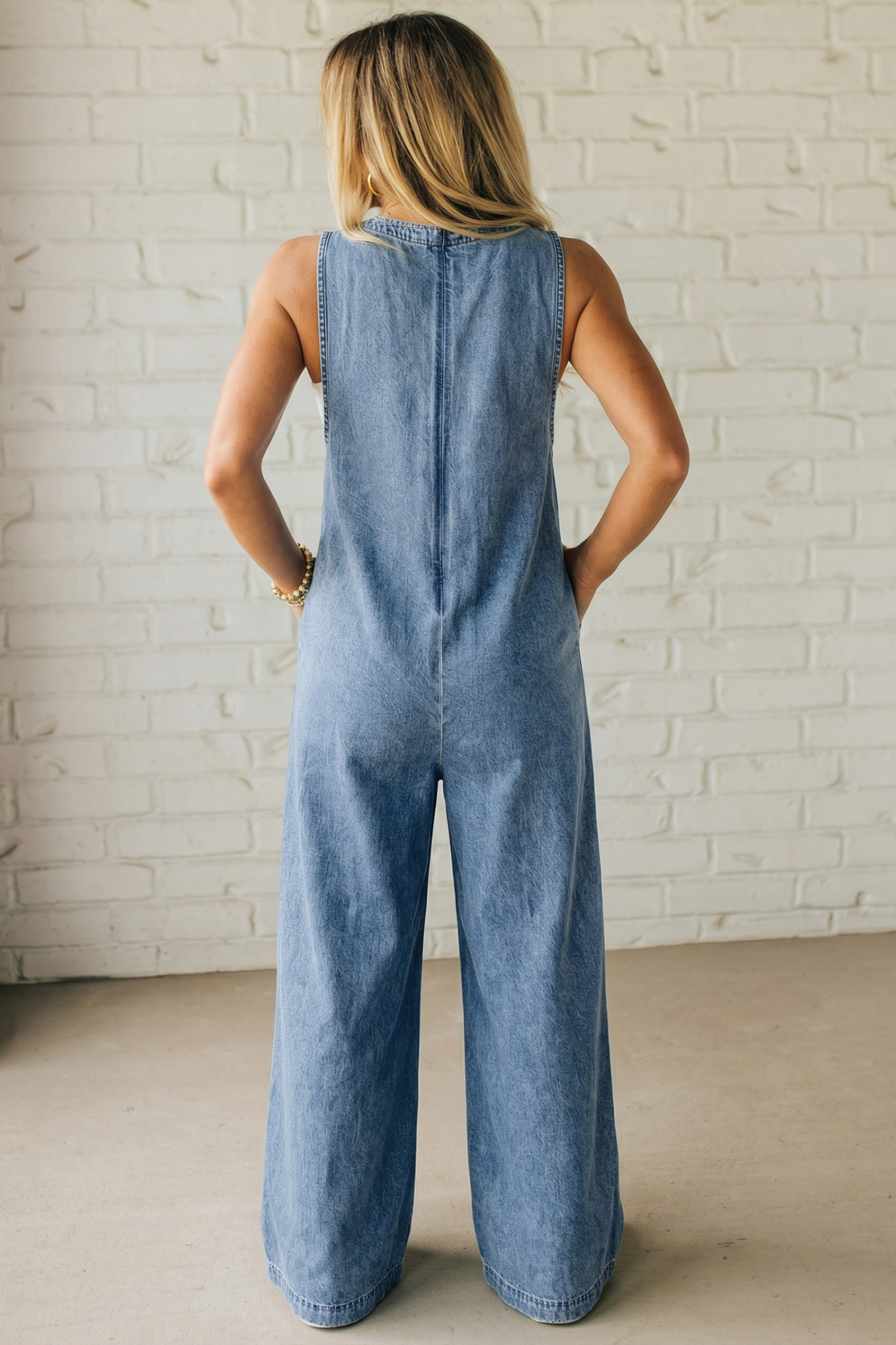 Dusk Blue Acid Wash Pintuck Tie V Neck Denim Wide Leg Jumpsuit 0ddc4920 f183 4026 8518 9129b05c6123