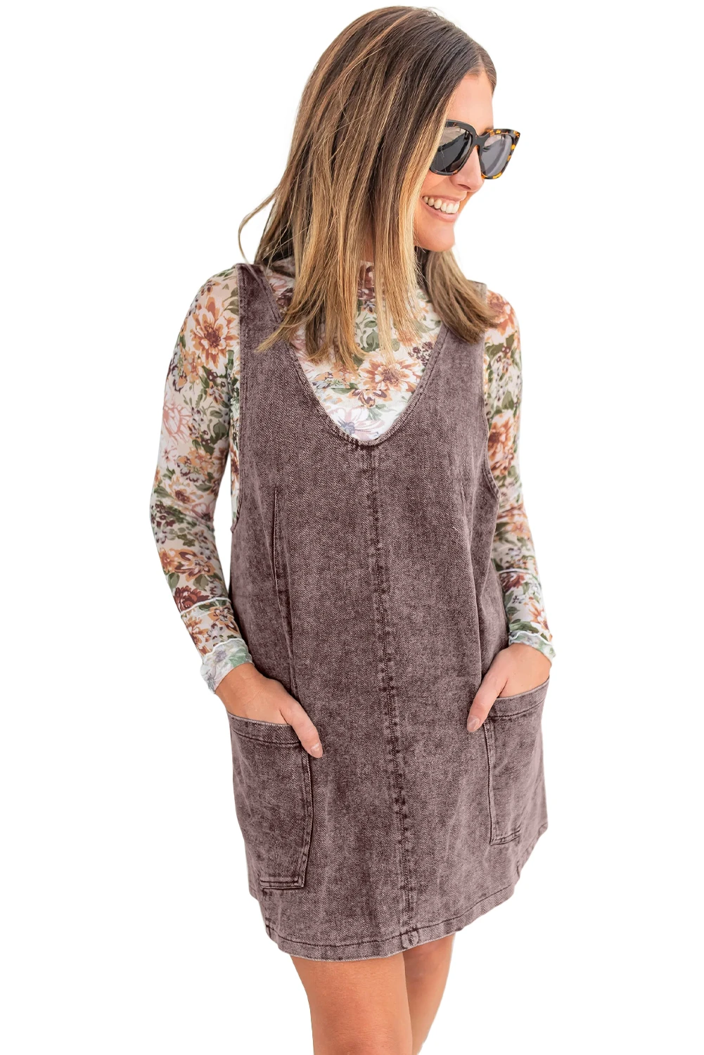 Goat Vintage Washed Denim V Neck Suspender Mini Dress ff0dac5f 0bbf 46da a116 863626369571